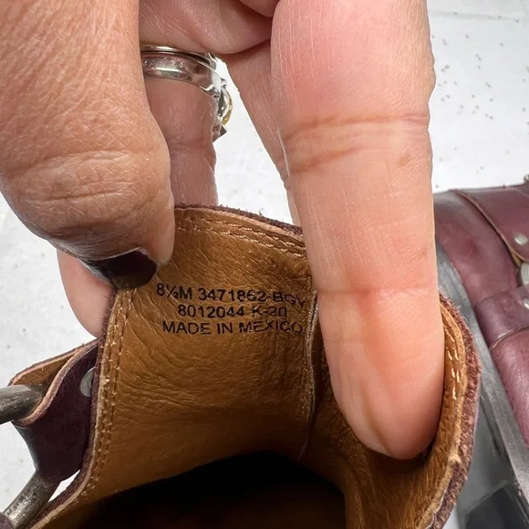 FRYE Ray Harness Back Zip Boots size 8.5 Burgundy leather ankle boot with buckle - Picture 9 of 12